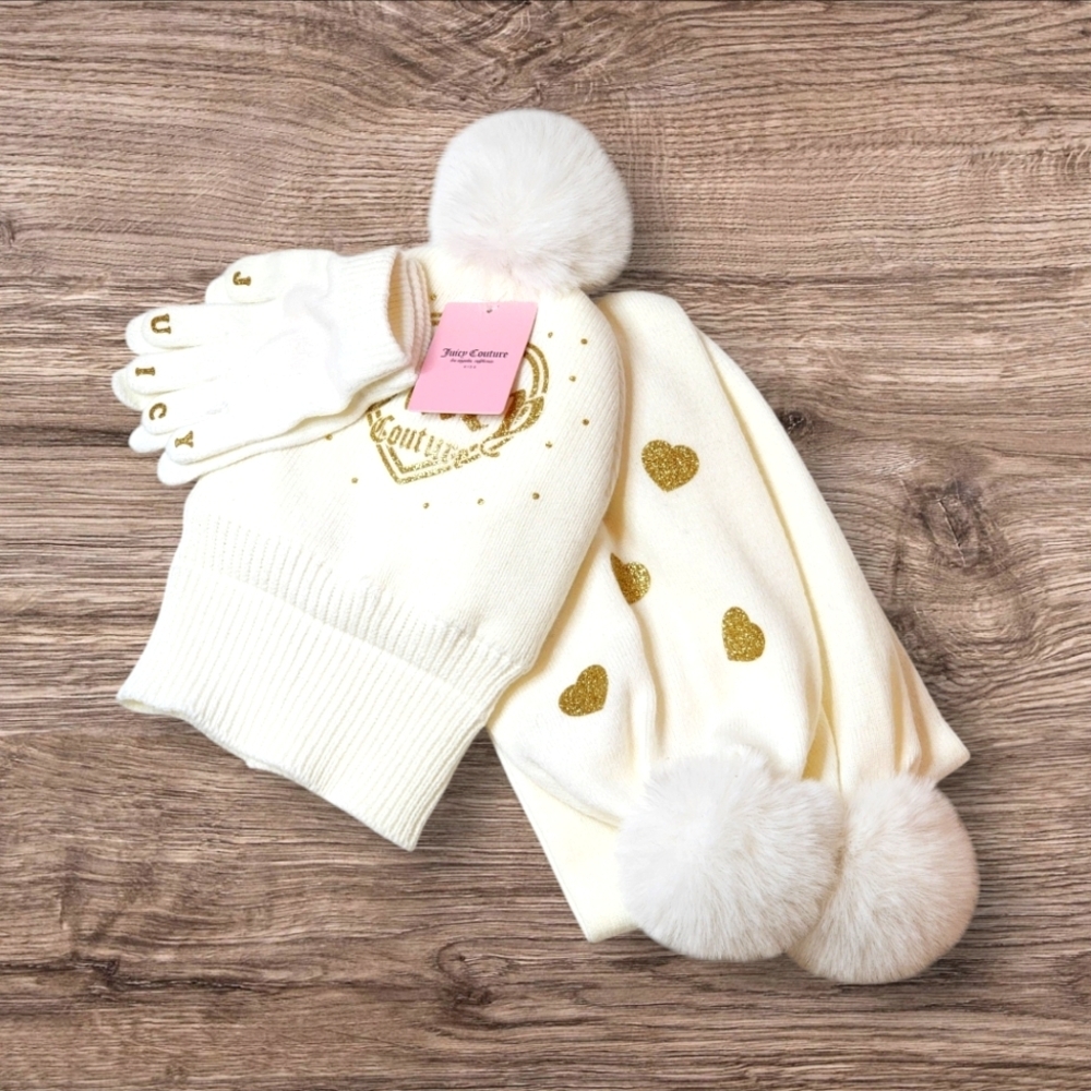 Juicy Couture Kids Cream Hat and Gloves Set